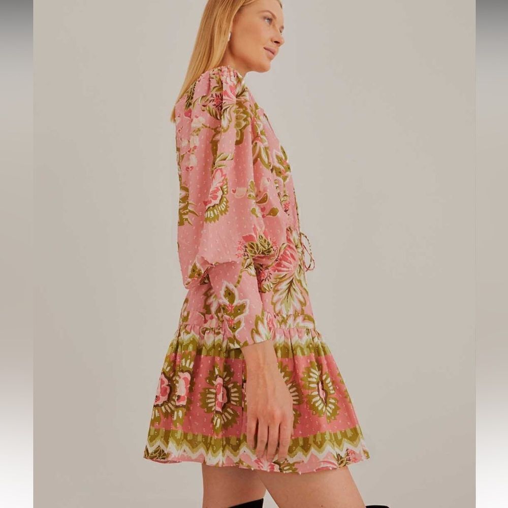 NWT Farm Rio floral cotton pink dress L - Picture 3 of 8